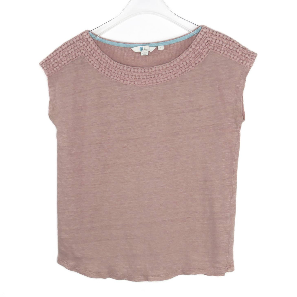 Boden Pink Linen Sleeveless Crochet Blouse Small